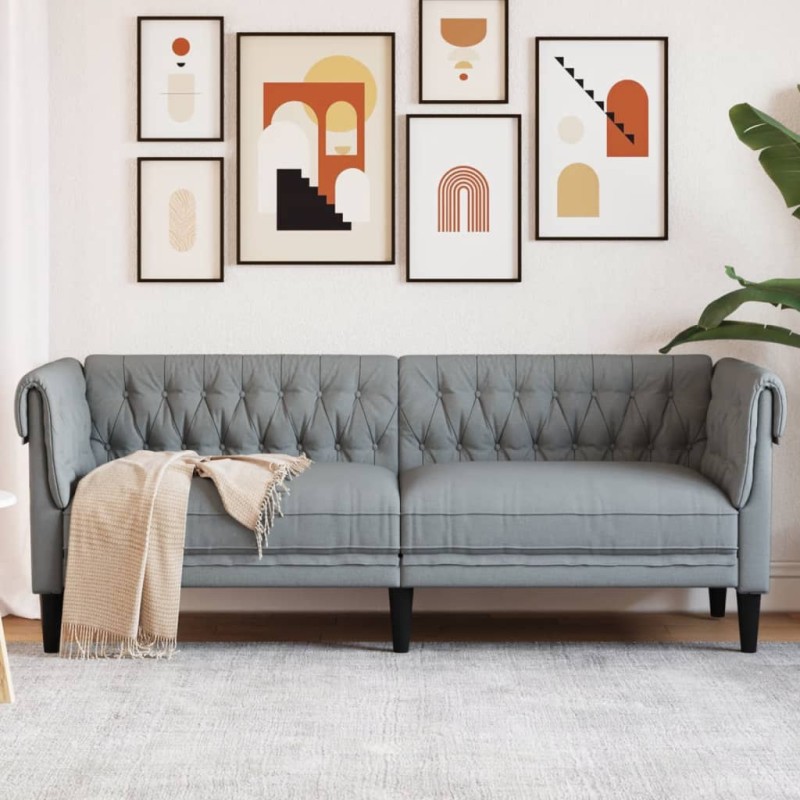 vidaXL Sofá Chesterfield de 3 plazas tela gris claro vidaXL Sofá Chesterfield de 3 plazas tela gris claro