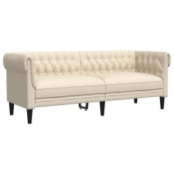 vidaXL Sofá Chesterfield de 3 plazas tela crema