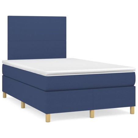 vidaXL Cama box spring con colchón y luces LED tela azul 120x190 cm