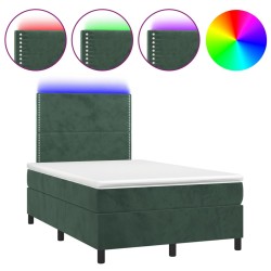 vidaXL Cama box spring colchón y LED terciopelo verde oscuro 120x190cm