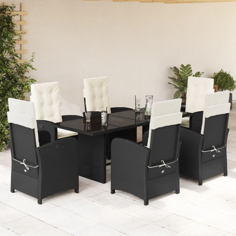 vidaXL Set de comedor de jardín 7 pzas y cojines ratán sintético negro vidaXL Set de comedor de jardín 7 pzas y cojines ratán sintético negro