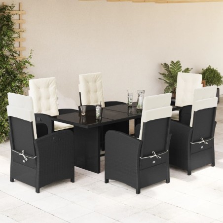 vidaXL Set de comedor de jardín 7 pzas y cojines ratán sintético negro