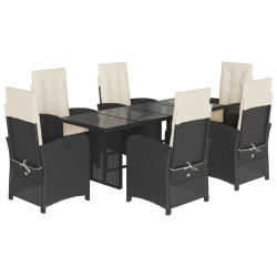 vidaXL Set de comedor de jardín 7 pzas y cojines ratán sintético negro