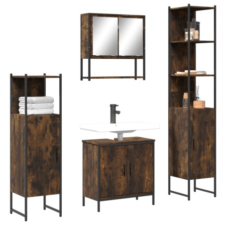 vidaXL Set de muebles baño 4 pzas madera contrachapada roble ahumado