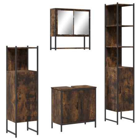vidaXL Set de muebles baño 4 pzas madera contrachapada roble ahumado