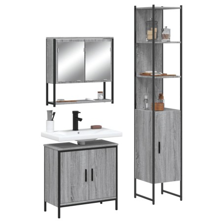 vidaXL Set de muebles de baño 3 pzas madera contrachapada gris sonoma