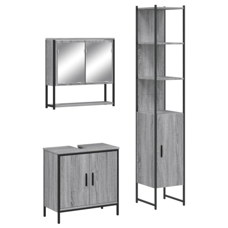 vidaXL Set de muebles de baño 3 pzas madera contrachapada gris sonoma