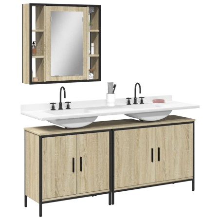 vidaXL Set de muebles de baño 3 pzas madera contrachapada roble sonoma