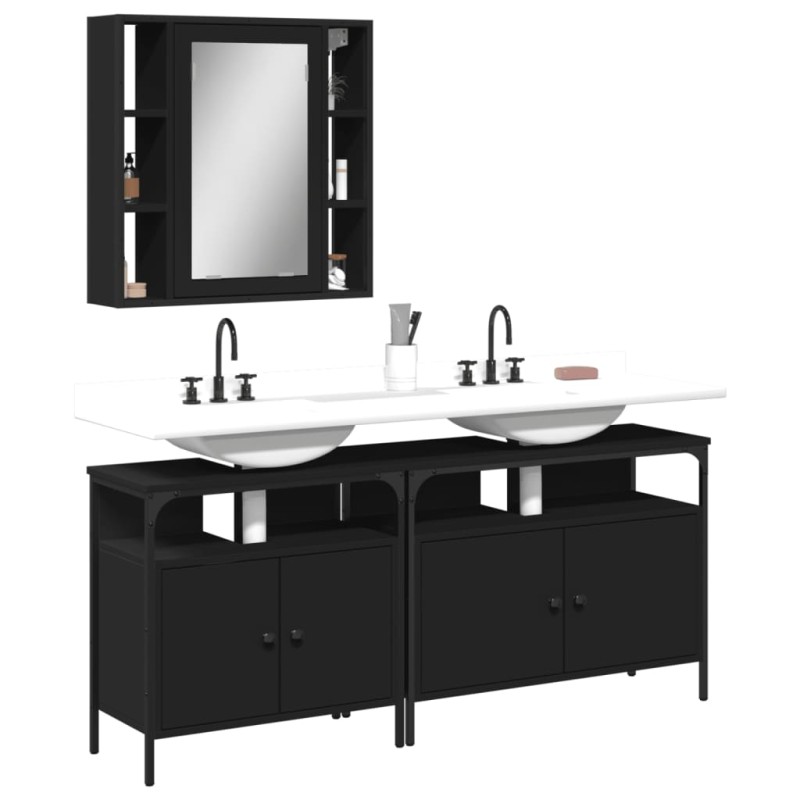 vidaXL Set de muebles de baño 3 piezas madera contrachapada negro vidaXL Set de muebles de baño 3 piezas madera contrachapada negro