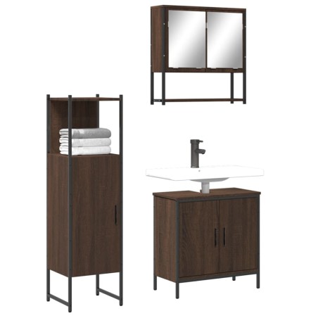 vidaXL Set de muebles baño 3 pzas madera contrachapada roble marrón