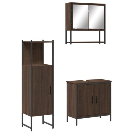 vidaXL Set de muebles baño 3 pzas madera contrachapada roble marrón