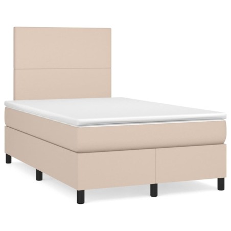 vidaXL Cama box spring colchón LED cuero sintético capuchino 120x190cm