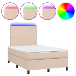 vidaXL Cama box spring colchón LED cuero sintético capuchino 120x190cm