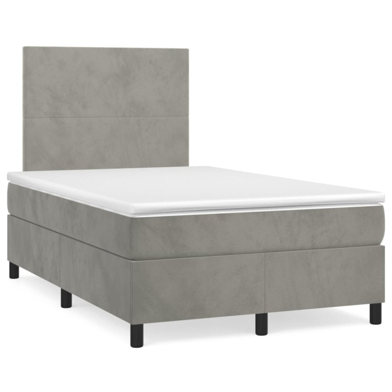 vidaXL Cama box spring colchón y LED terciopelo gris claro 120x190 cm vidaXL Cama box spring colchón y LED terciopelo gris claro 120x190 cm