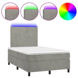 vidaXL Cama box spring colchón y LED terciopelo gris claro 120x190 cm