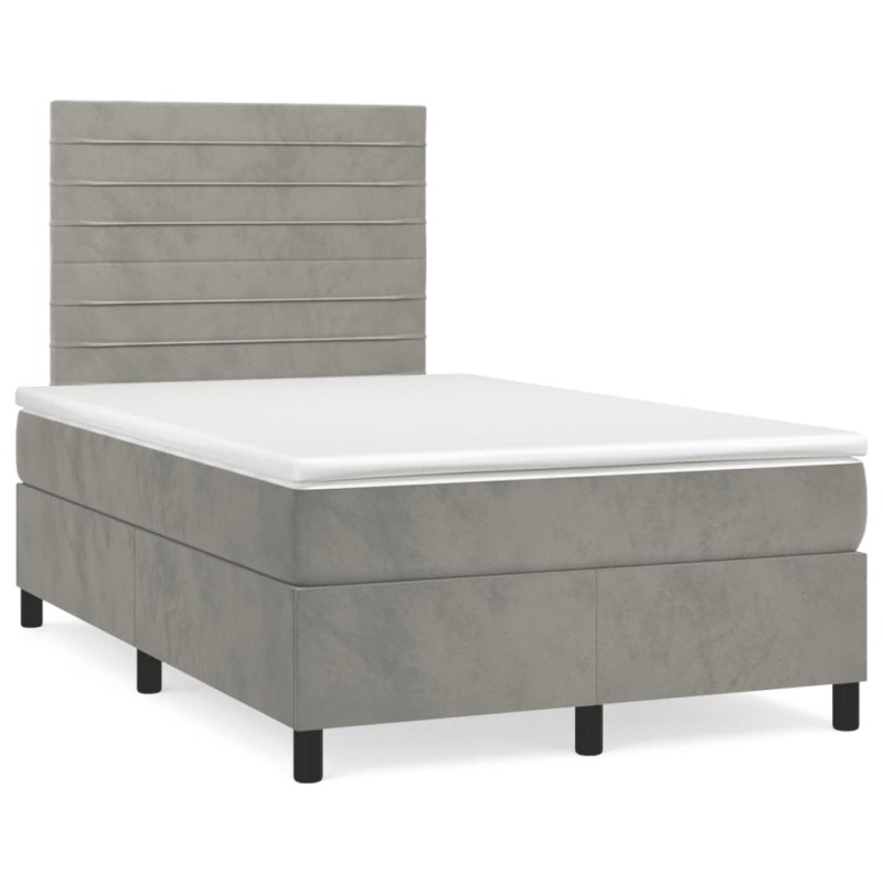 vidaXL Cama box spring colchón y LED terciopelo gris claro 120x190 cm vidaXL Cama box spring colchón y LED terciopelo gris claro 120x190 cm