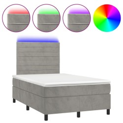 vidaXL Cama box spring colchón y LED terciopelo gris claro 120x190 cm