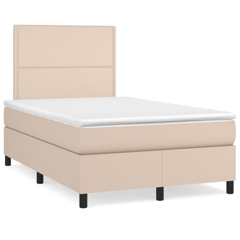 vidaXL Cama box spring colchón LED cuero sintético capuchino 120x190cm vidaXL Cama box spring colchón LED cuero sintético capuchino 120x190cm