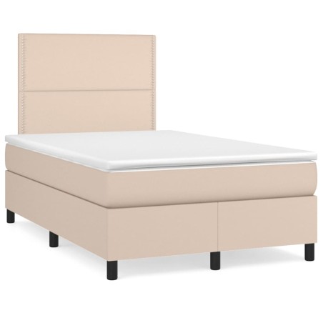 vidaXL Cama box spring colchón LED cuero sintético capuchino 120x190cm