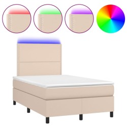 vidaXL Cama box spring colchón LED cuero sintético capuchino 120x190cm
