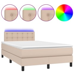 vidaXL Cama box spring colchón LED cuero sintético capuchino 120x190cm