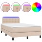 vidaXL Cama box spring colchón LED cuero sintético capuchino 120x190cm vidaXL Cama box spring colchón LED cuero sintético capuchino 120x190cm
