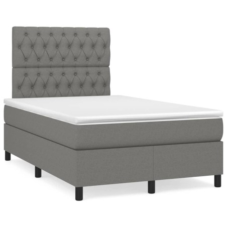 vidaXL Cama box spring con colchón y LED tela marrón oscuro 120x190 cm