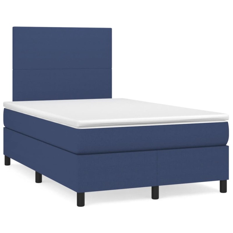 vidaXL Cama box spring con colchón y luces LED tela azul 120x190 cm vidaXL Cama box spring con colchón y luces LED tela azul 120x190 cm