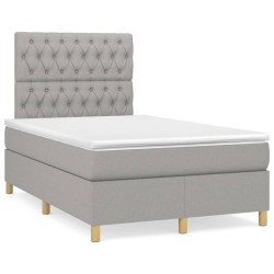 vidaXL Cama box spring con colchón y LED tela gris claro 120x190 cm