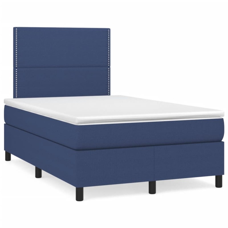 vidaXL Cama box spring con colchón y luces LED tela azul 120x190 cm