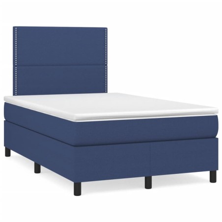 vidaXL Cama box spring con colchón y luces LED tela azul 120x190 cm