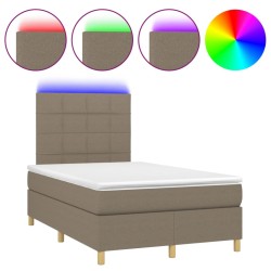 vidaXL Cama box spring con colchón y LED tela gris taupe 120x190 cm