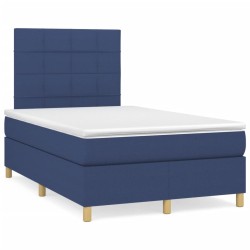 vidaXL Cama box spring con colchón y luces LED tela azul 120x190 cm