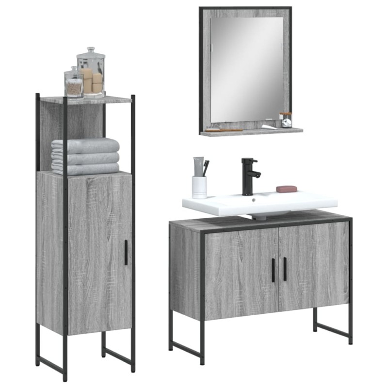 vidaXL Set de muebles de baño 3 pzas madera contrachapada gris sonoma vidaXL Set de muebles de baño 3 pzas madera contrachapada gris sonoma
