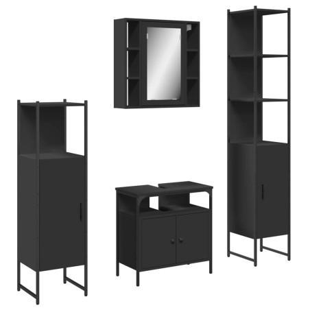 vidaXL Juego de muebles de baño 4 piezas madera de ingeniería negro