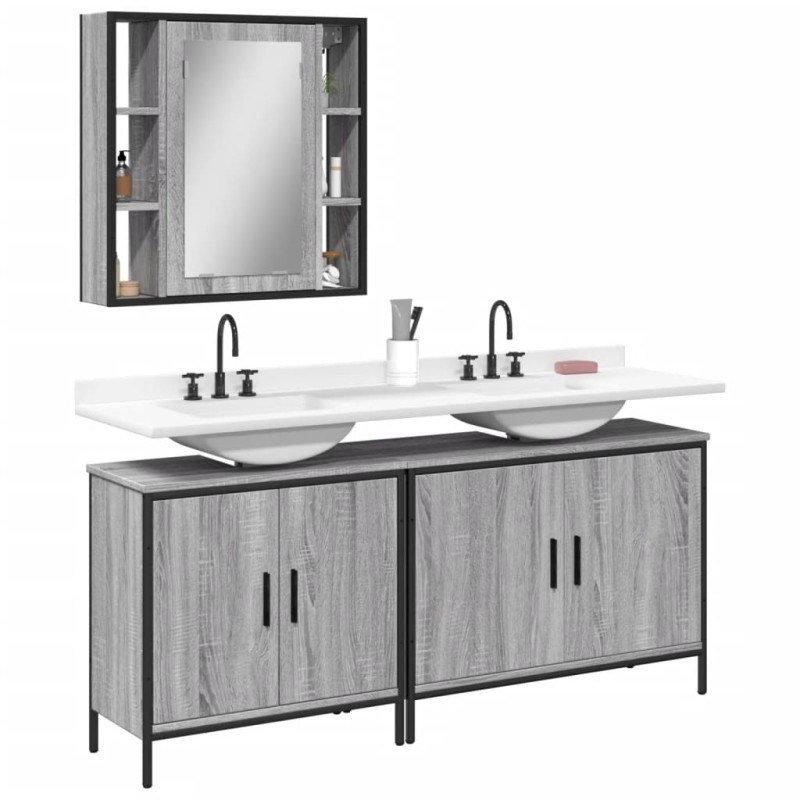 vidaXL Set de muebles de baño 3 pzas madera contrachapada gris sonoma vidaXL Set de muebles de baño 3 pzas madera contrachapada gris sonoma