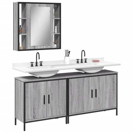vidaXL Set de muebles de baño 3 pzas madera contrachapada gris sonoma