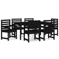 vidaXL Juego de comedor de jardín 7 piezas madera maciza pino negro