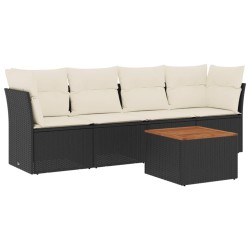 vidaXL Set de muebles de jardín 5 pzas y cojines ratán sintético negro