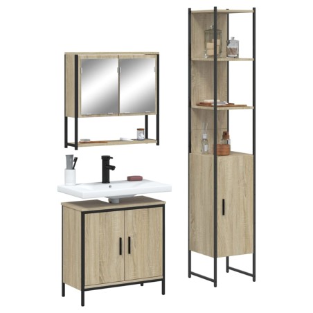 vidaXL Set de muebles de baño 3 pzas madera contrachapada roble Sonoma