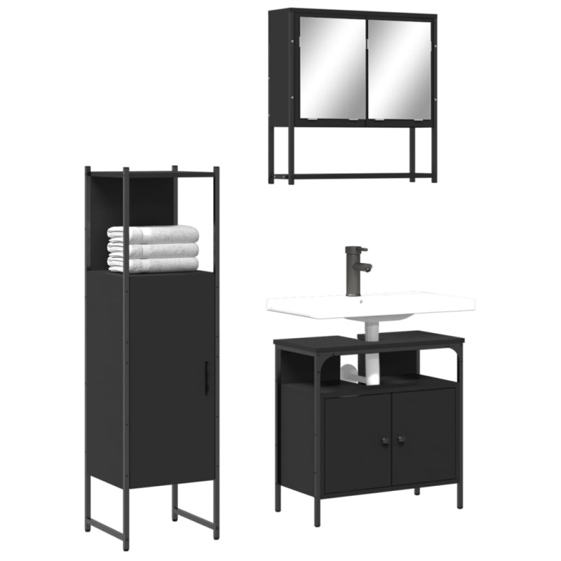 vidaXL Juego de muebles de baño 3 pzas madera contrachapada negro vidaXL Juego de muebles de baño 3 pzas madera contrachapada negro