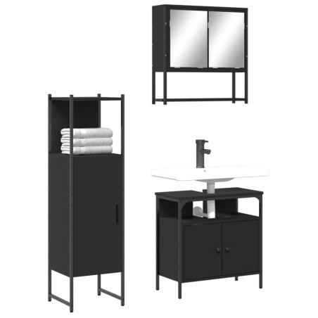 vidaXL Juego de muebles de baño 3 pzas madera contrachapada negro