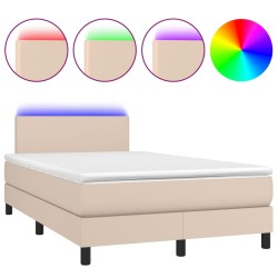 vidaXL Cama box spring colchón LED cuero sintético capuchino 120x190cm