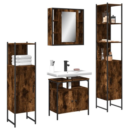 vidaXL Set de muebles de baño 4 piezas madera contrachapada roble humo