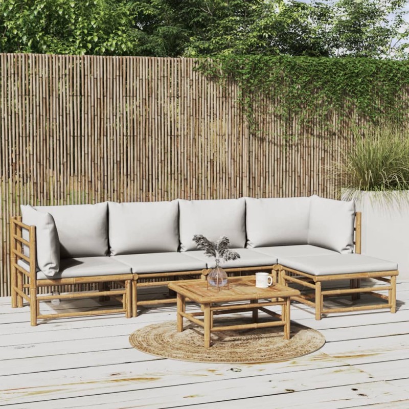 vidaXL Set de muebles de jardín 6 piezas bambú con cojines gris claro vidaXL Set de muebles de jardín 6 piezas bambú con cojines gris claro