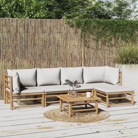 vidaXL Set de muebles de jardín 6 piezas bambú con cojines gris claro