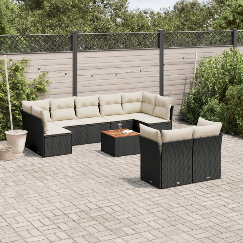 vidaXL Set de sofás de jardín 10 pzas cojines ratán sintético negro vidaXL Set de sofás de jardín 10 pzas cojines ratán sintético negro