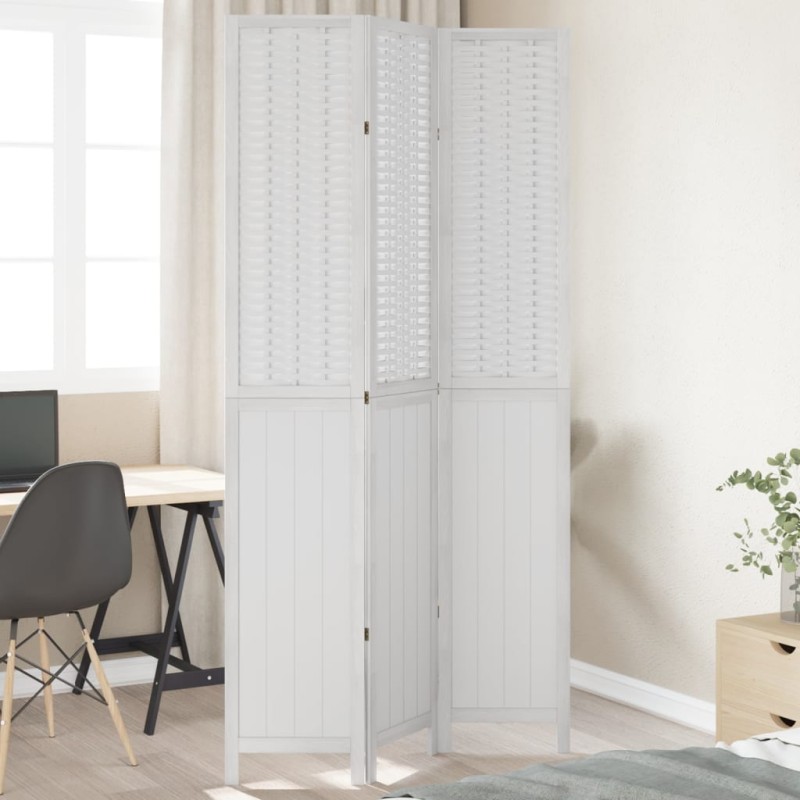 vidaXL Biombo separador de 3 paneles madera maciza Paulownia blanco
