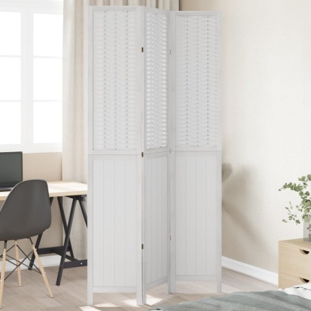 vidaXL Biombo separador de 3 paneles madera maciza Paulownia blanco