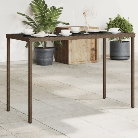 vidaXL Mesa de jardín superficie vidrio ratán PE marrón 115x54x74 cm
